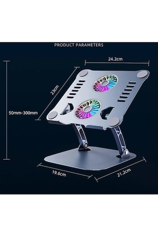 Alüminyum 360 Derece Ayarlanabilir Metal Laptop Standı Rgb Çift Fanlı Sogutucu Premium Serisi Notebook Tutucu