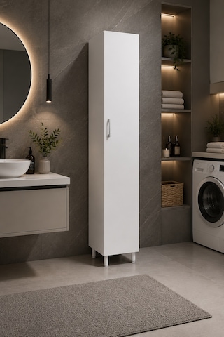 Renazzo %100 Mdf Tek Kapaklı 5 Raflı Çok Amaçlı Banyo Mutfak Kiler Beyaz