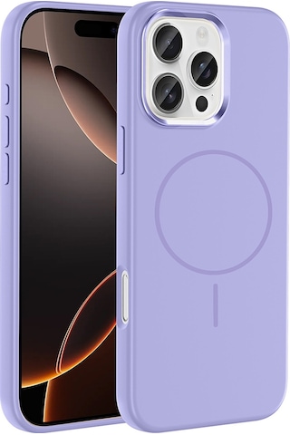 Apple Uyumlu iPhone 16 Pro Max Kılıf M-safe Şarj Özellikli Metal Kamera Çerçeveli Zore Edi Silikon Kapak Lila