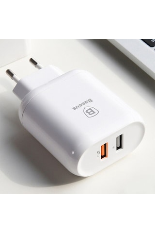 Baseus Bojure Series Dual-Usb Qc 3.0 18W Hızlı Şarj Aleti Başlık (123857026)-Beyaz