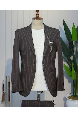 Bys Beystil Kahve Spor Casual Çizgili Takım Elbise Parodi -slim Fit