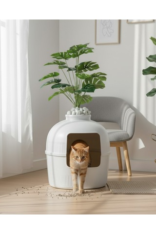 Reyo Dekorapet Dekoratif Kedi Tuvaleti Beyaz