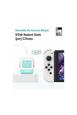 Ugreen Nexode Uno 65w Robot Gan Hızlı Şarj Cihazı 2xusb-c, 1xusb-a, Renkli, 35855