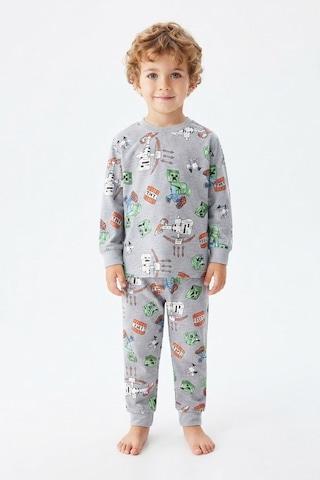 Modanıno Erkek Çocuk %100 Pamuk Pijama Takımı 9-36ay 12737ıs Gri