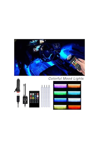 Yaozixa Araba Işıklı Dekorasyon Seti - 4 Şeritli Rgb Led, 12v Çıkışlı, Uzak Kumanda Ve Ses Kontrolü, Kolay Kurulum