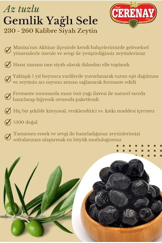 Az Tuzlu Gemlik Yağlı Sele Sofralık Siyah Zeytin 231-260 Kalibre 10 KG