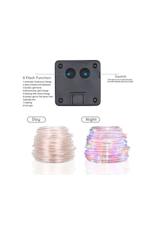 Pazly Güneş Enerjili 50 Led'li 8 Modlu Su Geçirmez Dış Mekan Aydınlatma Şerit Işığı