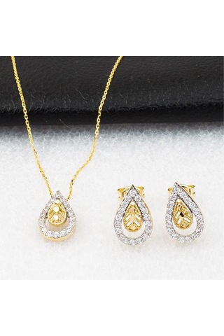 Bilezikci Damla Kolye + Küpeli 14 Ayar Altın Mini Set Kmk002