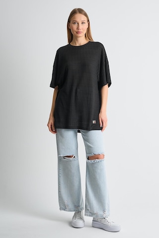 Alexandergardı Fitilli Oversize T-shirt Siyah