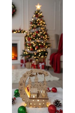Lazer Kesim Noel Manzaralı Gece Lambası 27cmx22cm