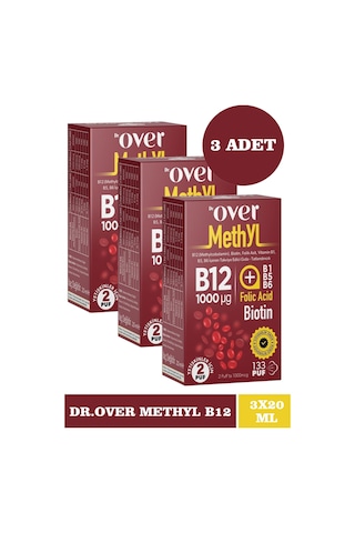 Dr. Over B12 Plus Biotin Folik Asit Vitamin B1 B5 B6 İçeren Takviye Edici Gıda 3 x 20 ML