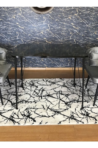 Yirmi15 Siyah Metal Ayaklı 60x90 Siyah Mermer Desen Mutfak - Balkon - Çalışma Masası
