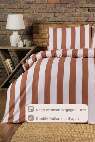Elart Brad Nevresim Seti Çift Kişilik Digital Baskılı %100 Pamuk Saten 3 Parça 200x220 Cm Kahve Kahve