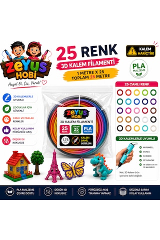 Zeyus Filament 25 Renk 1 Metre 3d Kalem Filamenti Zeyus Filament 25 Renk 1 Metre 3d Kalem Filamenti