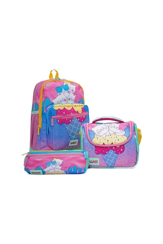 Wia Kız Çocuk Dondurma Ve Sevimli Kediler Üçlü İlkokul 1-2-3-4 Sınıf Okul Çanta Seti Sarı - Pembe