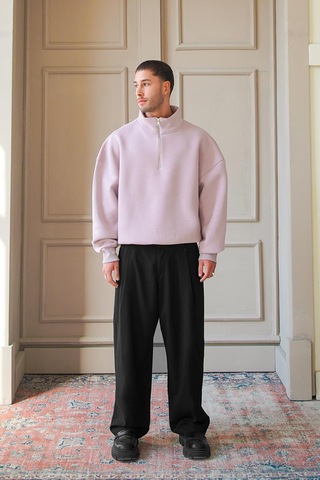 Mürdüm Cozy Basic Yarım Fermuar Oversize Sweatshirt Mürdüm