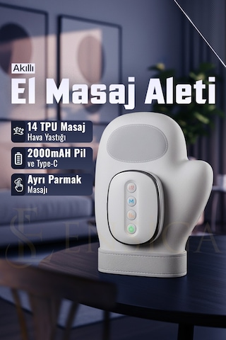 5 Seviyeli Elektrikli El Masajı Sıcak Kompres Masajı Hava Sıkıştırma Titreşim Masajı Parmak Masajı Beyaz