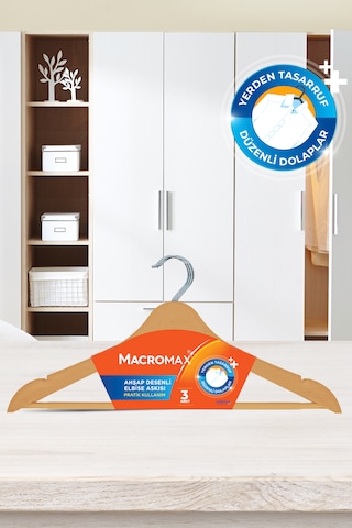 Ahşap Desenli Elbise Askısı - 3 Lü Paket