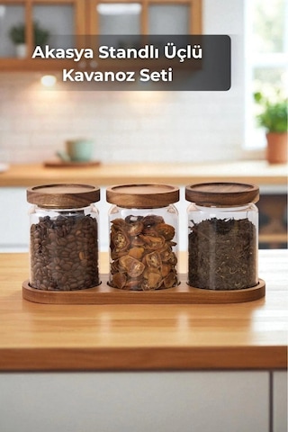Mien Akasya Kapaklı 3 Lü Cam Kavanoz Seti 0125 Şeffaf