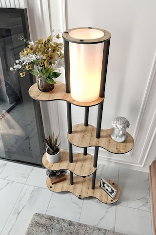 Yeni Travers Raflı Lambader Safir Meşe Şapka Rengi