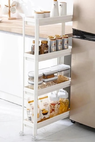 Tekerlekli Raf Ünitesi 4 Katlı Mutfak Rafı Banyo Rafı Banyo Düzenleyici Dar Alan Organizer - Beyaz Çok Renkli