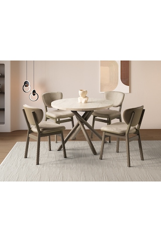 Truva Lion Yuvarlak Açılır Mdf Mutfak Masa Sandalye Takımı 104cm Krem