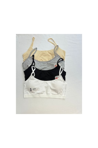 Giysem Underwear Kadın Siyah Beyaz Ten Gri 4'lü İp Askılı Çıkarılabilir Pedli Yarım Atlet Uygun Ve Ekonomik Paket Çok Renkli