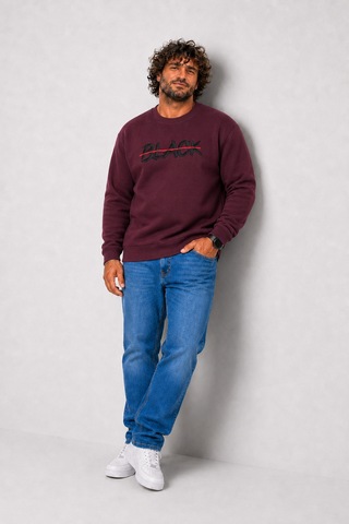 Starbattal Erkek Büyük Beden Sıfır Yaka 3ip Sweat Black 24202 Murdum-2854 Mürdüm