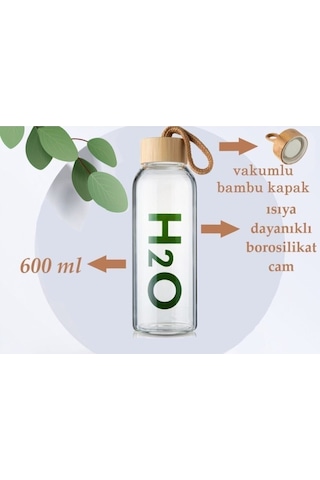 H2o Borosilikat Cam Matara Bambu Vakum Kapaklı Su Şişesi Suluk 600 M L. No Color