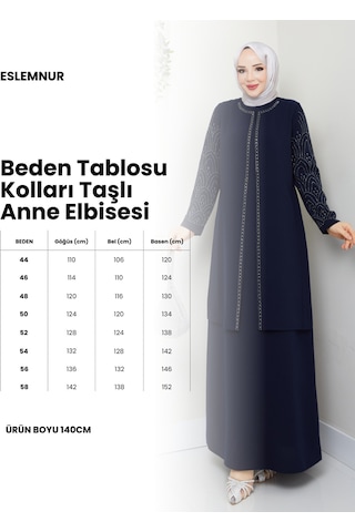 Eslemnur Kolları Taşlı Büyük Beden Anne Elbisesi Kahverengi
