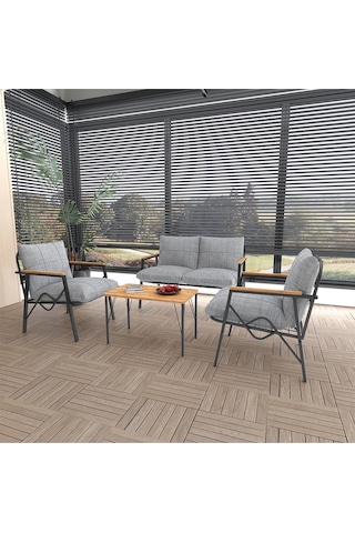 Doruk Home Balkon, Bahçe, Cafe, Metal Kanepe Koltuk Takımı , Bahçe Mobilyası, 70x40 Sehpalı - 211 Orta Gri