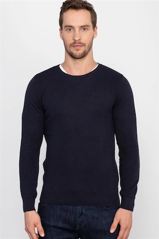 Tudors Slim Fit Dar Kesim Bisiklet Yaka Petek Desenli Erkek Kazak-1964 Lacivert