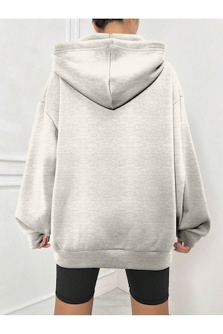 New York U.s.a Fermuarlı Hırka Sweatshirt - Gri Baskılı Oversize Kışlık Kalın Kapüşonlu Gri