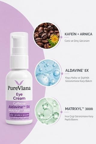 Pureviana Göz Kremi 30 ML Kafein + Peptit + Hyaluronik Asit Morluk, Göz Altı Torbası Ve Karşıtı