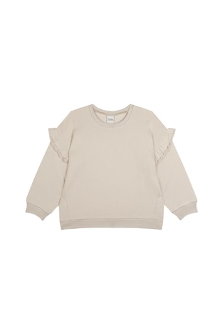 Antebies Organik Bej Dantel Detaylı Uzun Kollu Manşetli Kız Çocuk Sweatshirt Krem