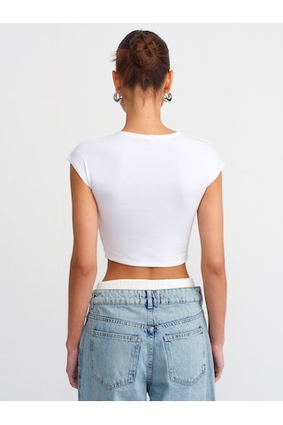 Dilvin Pamuk Ve Modal Karışımlı Crop Top Beyaz