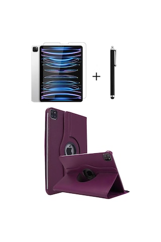 Apple Uyumlu iPad Pro 4. Nesil M2 2022 11 Inç 360 Dönebilen Standlı Tablet Kılıfı Ekran Koruyucu Ve Kalem Seti Kılıf