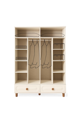 Perla 4 Kapaklı %100 Mdf Elbise Dolabı Gardrop 154x54x212 Ekru