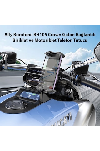 Ally Borofone Bh105 Crown Gidon Bağlantılı Bisiklet Ve Motosiklet Telefon Tutucu Siyah