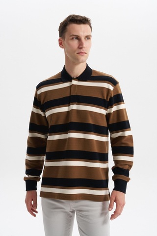 AR-MA Arma Erkek Ribanalı Büyük Beden Battal Boy Çizgili %100 Pamuk Ringel Ottoman Kumaş Polo Yaka Düğmeli Sweatshirt K30554801702 Siyah