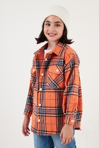 Lela Ekoseli Pamuklu Çift Cepli Kışlık Oduncu Kız Çocuk Gömlek Cf24W81783 Orange