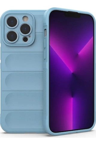 Apple Uyumlu iPhone 13 Pro Silikon Kılıf - Kamera Korumalı Esnek Yeni Nesil Airbag Kapak -Mavi