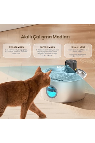 Haustier W2 Otomatik Kablosuz Kedi Su Pınarı, Sensörlü , Bataryalı , Ultra Sessiz, Çelik , 3.2lt Hazne