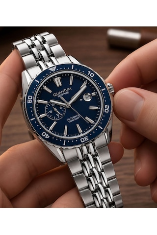 Quantum Otomatik Mekanizma Sapphire Cizilmez Cam Çelik Kordon 10 Atm Erkek Kol Saat Emg.1257.390 Gümüş