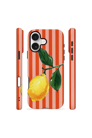 Apple iPhone Uyumlu 17 Vorian Çift Katmanlı Magsafe Kılıf Sicilian Lemon Red Stripe