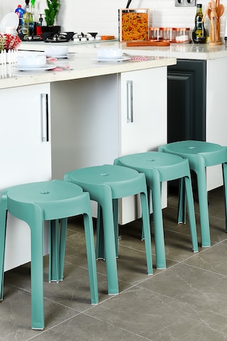 Kaymaz Ayaklı İç İçe Geçebilen Plastik Tabure 4 Adet-yeşil