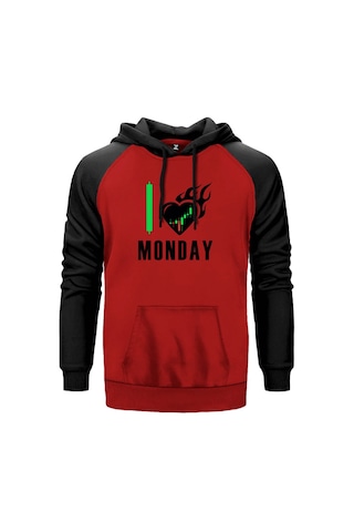 Kripto Para Pazartesi Kırmızı Renk Reglan Kol Sweatshirt