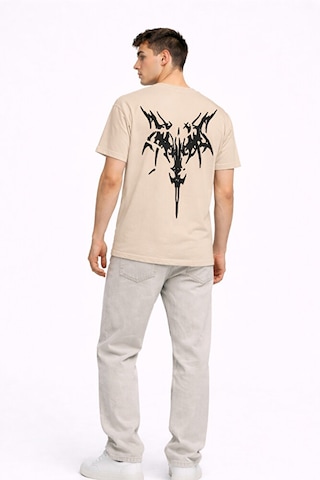 Nevermind Oversize Erkek Tişört Arkası Baskılı Streetwear Siyah Grafik Back Bej