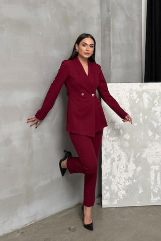 Msm Fashion Kadın İkili Blazer Ceket Pantolon Takım Pile Ve Düğme Detaylı Boru Paça Bordo