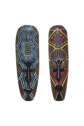 Ahşap Otantik 2 Li Maske Set Duvar Süsü 50cm Kabile Maskeler Duvar Dekoru